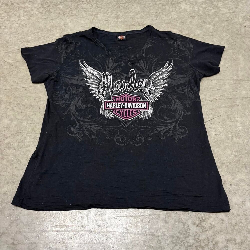 Harley-davidson Men's Black and Grey T-shirt